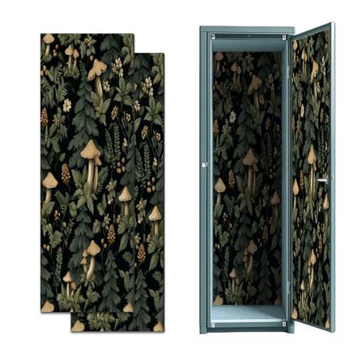 2 Pcs Locker Magnetic Wallpaper Mushroom Boho Black Mushrooms Pine Trees Fern Leaves Cones Wildflowers 12" x 36" Wall Magnetic Sticker Removable Locker Accessories Decor Easy Install for Office School
