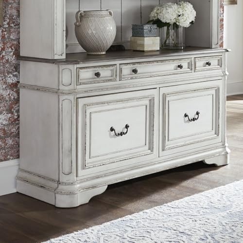 Liberty Furniture Industries Magnolia Manor Filing Credenza Desk for Home Office - Antique White & Weathered Bark