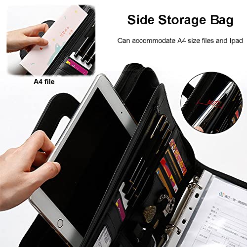 GFHSKRPL Business Portfolio Retractable Handle Portfolio Folder Pu Leather Zipper Binder with Calculator Notbook Organizer(E)