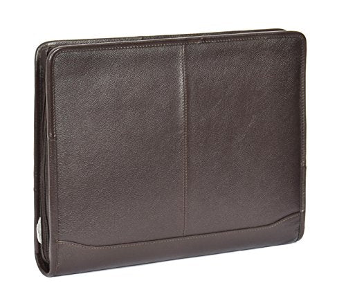 Luxury Real Leather Zip Around Folder File Inside Metal Ring Binder Braga Brown
