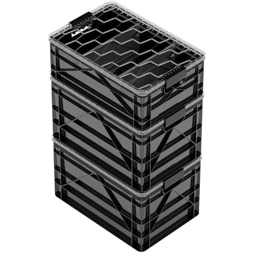SIDIO Pro Pack, HD Stackable Storage Bins with Lids & Dividers, Black