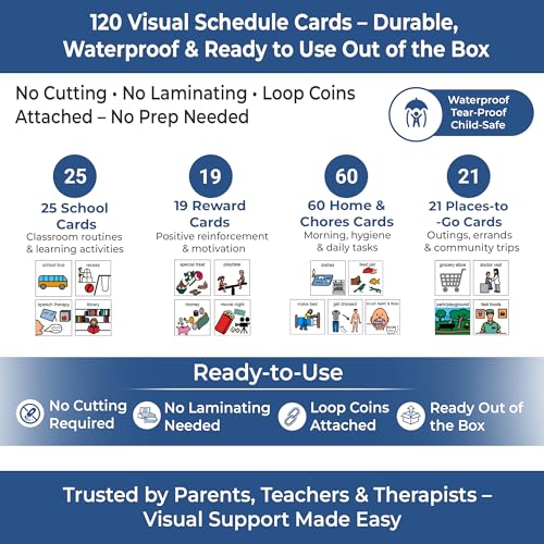 Visual Schedule for Kids – 133 Durable Plastic Picture Cards with Soft Loop Coins | Daily Routine & Chore Reward Chart for Home, School, Autism, ADHD & Special Needs Behavior Support