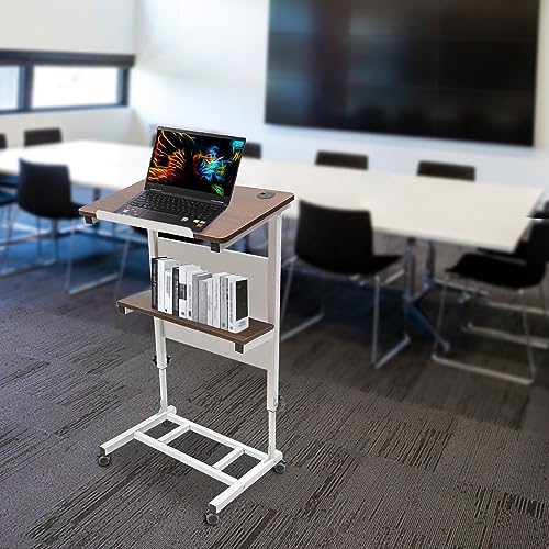 Height Adjustable Mobile Lectern Podium with Wheels - Podium Stand for Classroom, Church & Office, 33lbs Capacity Portable Lectern & White Steel Frame