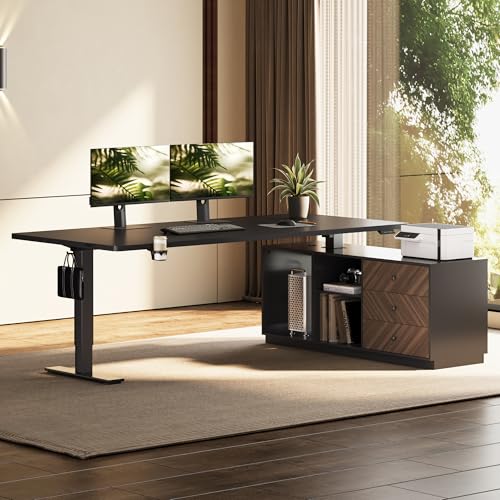 FLEXISPOT 63" L Shaped Standing Desk with Drawers, Black