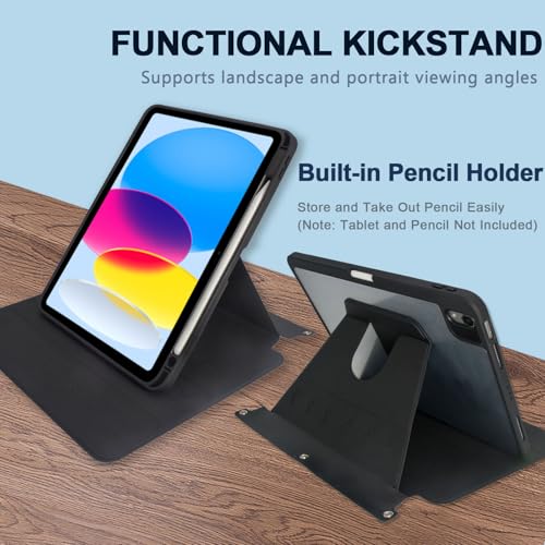 3 Ring Portfolio with iPad Holder, Business Padfolio with Clipboard & Rotating Stand Case for iPad 11th Gen 2025 / 10th Gen 2022 10.9", Tablet Organizer Folder for Women & Men, Coffee