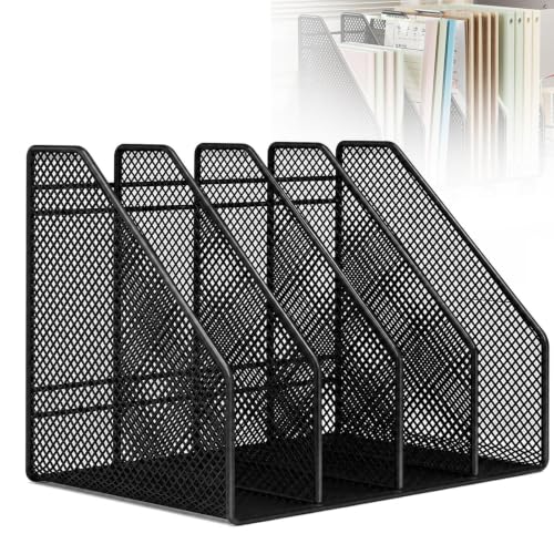 4-Slot Metal File Organizer, Vertical Desktop Folder Rack