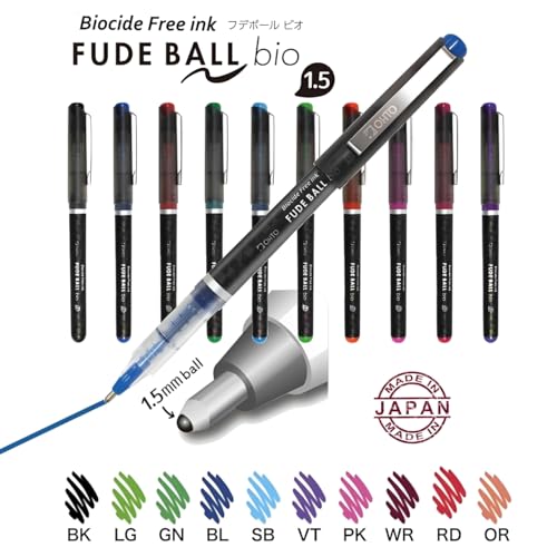 OHTO Fude Ball Bio 1.5 Rollerball Pen, Ultra-Bold 1.5mm, Water-Based Biocide Free Ink, Pink, CFR-15FBO-PK, Pack of 12