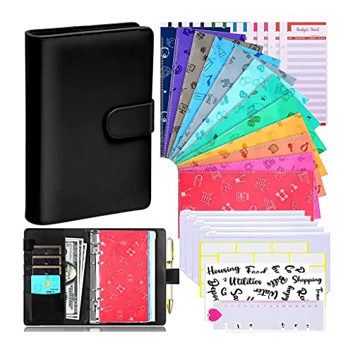35Pcs A6 PU Leather Budget Binder Notebook Cash Envelopes System Set, with Pockets for Money Saving Bill Organizer(C)