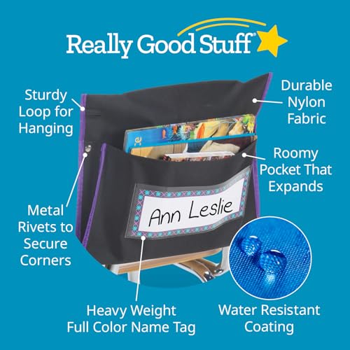 Really Good Stuff Classic Student Book Collection Chair Pockets, 6-Pack