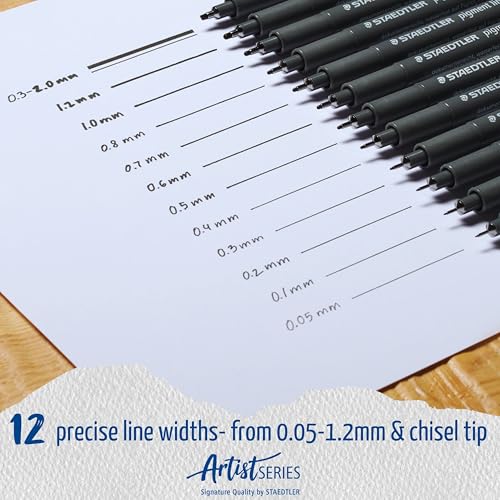 STAEDTLER 308 SB8 Pigment Liner Pens - Assorted Line Widths, Black (Set of 8)