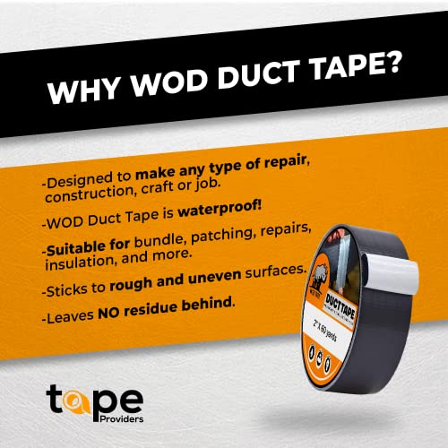WOD DTC9 Commercial Grade Black Duct Tape, Waterproof - for Crafts, Home Improvement Projects, Repairs, & Maintenance 3/4 in. x 60 ft. (Pack of 64)