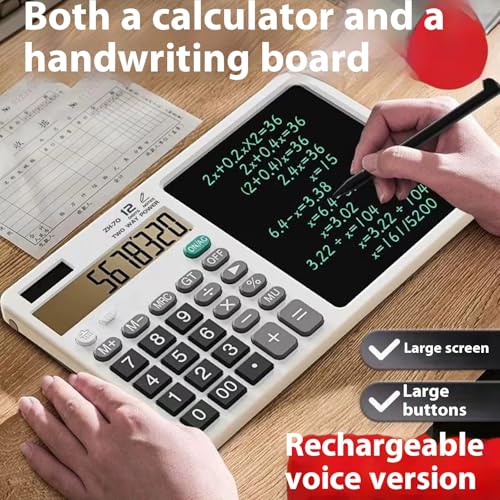 JINPIAOPIAO Double Power Calculator and Writing Pad with Voice Recognition Large Screen Solar Charging Portable Silents Operations F