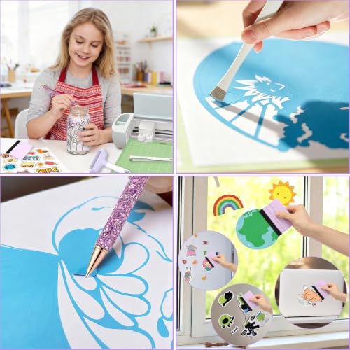 LUCKQUE 4 PCS Professional Rubber Brayer Roller and Retractable Pin Pen Set Includes Craft Ink Roller, Precision Air Bubble Release Pen, Stainless Tweezers, Scratch-Free Felt Squeegee Scraper