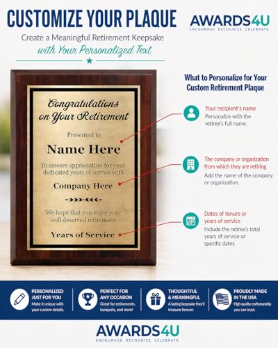 Custom Retirement Plaque 8x10, Personalized Retirement Gift for Employee