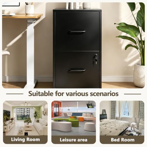 2 Drawer File Cabinet with Lock , Metal Lateral Filing Cabinet(Black)
