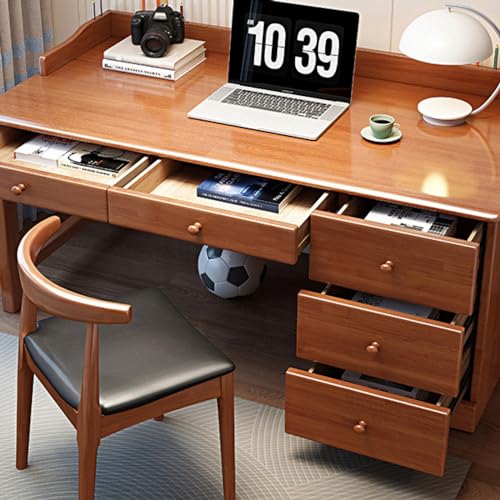 FAANAS Wooden Writing Desk with Storage Drawers, Modern Student Study Table Space Saving Computer Workstation for Home Office(120CM, Walnut)