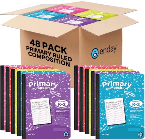 Enday Primary Composition Notebook Grades K-2 (48 Pack) Assorted Colors, 100 Sheets per Notebook, Primary Ruled Composition Book, Primary Composition Notebook for Kids, Kindergarten Notebook