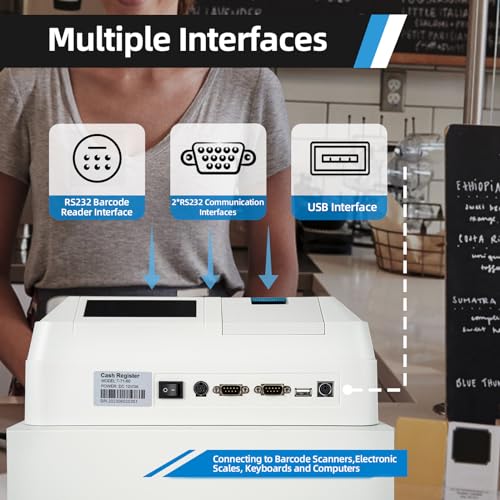 Cash Register, 48 Keys LED Display POS System, Thermal Digital Cash Register with Drawer Box for Business Retail Restaurant