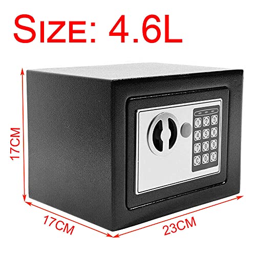 TBLOTYD Black 4.6L Security Safe Cash Box, with Double Digital Keypad Safety Key Lock, Wall and Floor Fixings