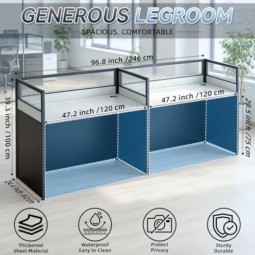 Ceridwen Office Cubicle Desk, 2 Person Workstation with Privacy Panels & Cable Management, Sturdy Computer Table for Home Office & Commercial Use