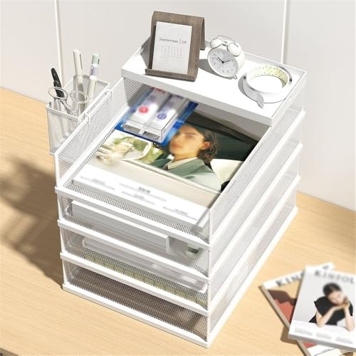 File Organizer Metal Mesh Office A4 Paper Organizer Document File Letter Brochure Filling Tray Rack Shelf Carrier Desk(Black)
