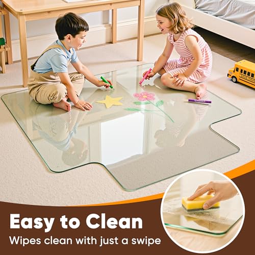 Antok 45"x53" Irregular Tempered Glass Chair Mat for Carpet & Hardwood