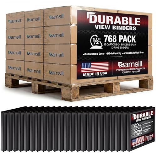 Samsill Durable 0.5 Inch Binder, Customizable Clear View Cover, Black, 24 Pack, Each Holds 125 Pages, Pallet of 768 Binders in 32 Cartons