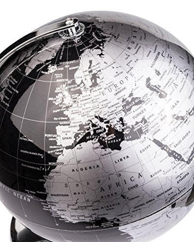 Exerz 12 Inches Metallic Black World Globe Metal Base Desk Décor Study