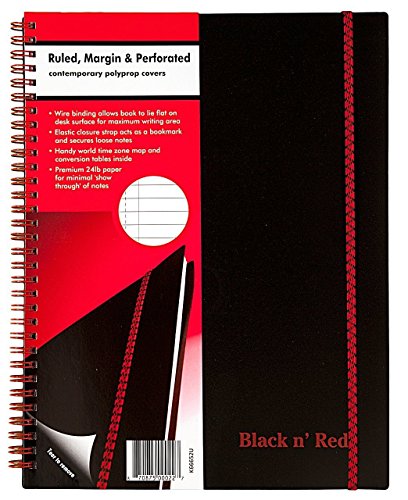 Black n' Red Twin Wire Poly Cover Notebook, Black, 70 sheets, 6 Piece