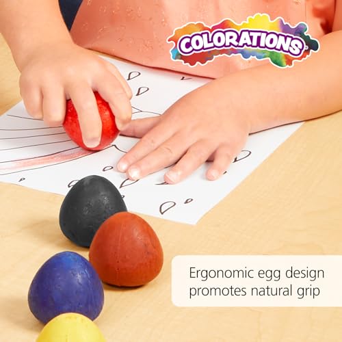 Colorations Chubby Non-Toxic Crayons for Toddlers, Palm Grip Eggs, Set of 8 Colors, Shape is Easy for Young Children Grip, Hold & Draw, Classroom Must Haves