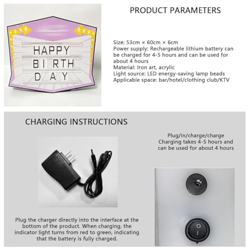 Rechargeable LED Message Board, 26PCS Letters, Club Bottle Service Signs, Color Letter Billboard, Vip Glorifier Display LED Bottle Presenter,A