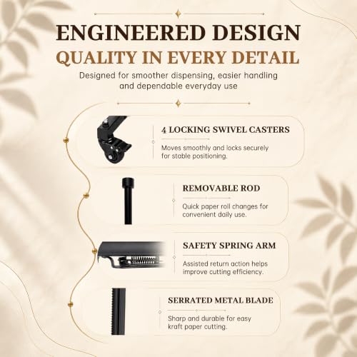 36 Inch Mobile Vertical Butcher Paper Dispenser with 1 Roll Kraft Paper