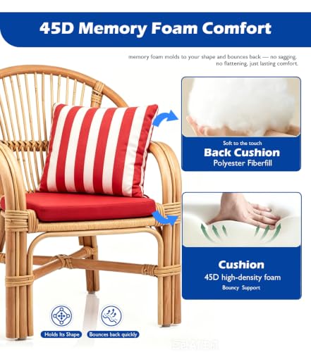 Cafusedd 2-Piece Set (1 Seat + 1 Back Cushion) Patio Chair Cushion Set with Backrest, Water-Repellent Non-Slip Seat & Back Cushions for Garden, Indoor/Outdoor(Red,20x20''/2-Set)