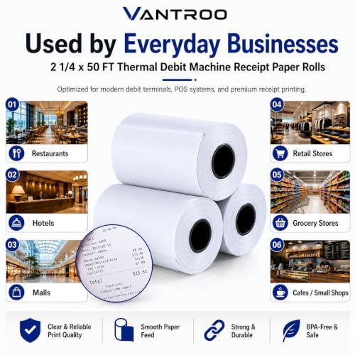 2 1/4 x 50 FT Thermal Receipt Paper Rolls | Premium BPA Free-Fits All POS Systems, Square, Moneris, Verifone & Clover Credit or Debit Machines | 57mm POS - 2.25 x 50 Thermal Printer Paper (500)