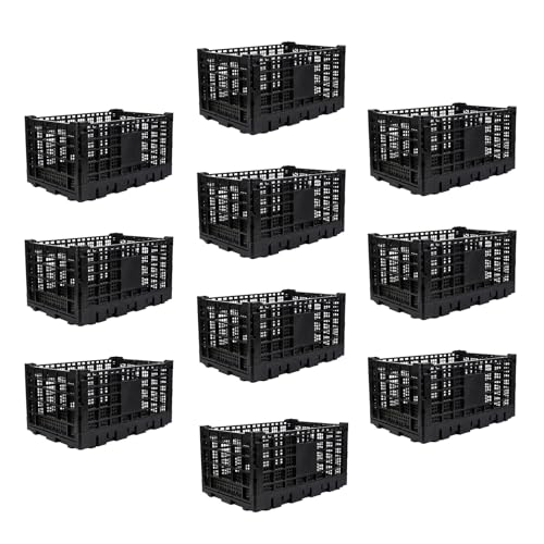 Takywep Collapsible Heavy Duty Milk Crate 52L – Stackable Plastic Storage Bin – Space-Saving Organizer for Office, Home, or Camping – Holds up to 130 lbs – Black – 10PCS