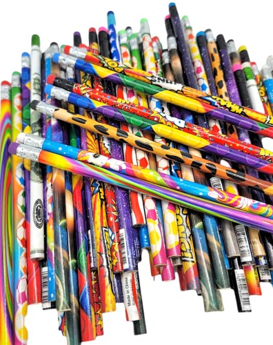 Zugar Land Assortment of Various Design Pencils Random Pick (HUGE 144 Pack) Money, Superhero, Block Print, Animal Print, Panda, Sport, Soccer, Baseball, Tye Dye, Funky, Galaxy, US FLag and other