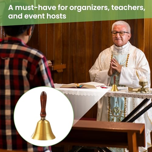 5 Pcs Solid Brass Handbell with Wooden Handle – Loud Hand Call Bell for Teachers, Classroom, Wedding, Restaurant, Office, Meditation & Elderly Care