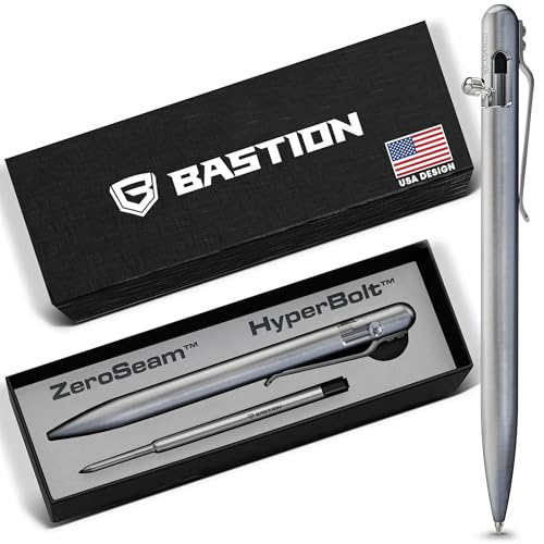 BASTION Slim Titanium Bolt Action Pen, Compact Pocket Pen, EDC, Silver