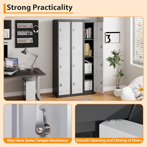 Metal Storage Locker with Shelves and Doors, Durable Grey & Black Locker for Offices, Schools, Gyms, Homes, and Garages, Assembly Required, Secure Storage Solution for Employees and Students