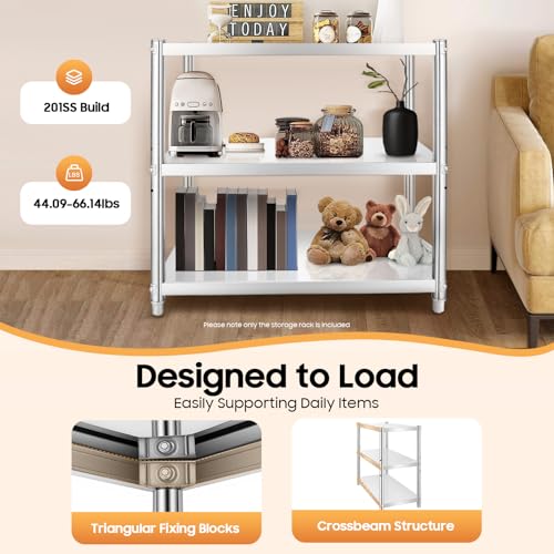 JZSWYST 3-Tier Stainless Steel Food Prep Table, 31x16 Inche Commercial Kitchen Worktable with 2 Adjustable Undershelf, Heavy Duty Prep Metal Work Table for Restaurant Kitchen Bar Hotel Garage