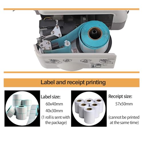 USZWBY Commercial Label Printing Scale with Label and Receipt Printer,Electronic Scale Cash Register,30Kg/60Lbs Dual Sided LCD Display