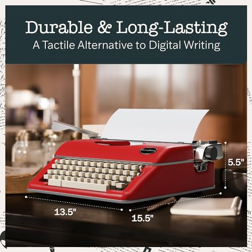 Maplefield Vintage Manual Typewriter Machine - Red Typewriter for Writers & Authors - Antique Desk Decor & Office Accessory - Compact Design & Easy Setup