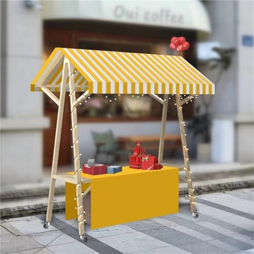 WLCGYD Portable Wooden Market Stall Display Stand for Outdoor Vendor, Foldable Kiosk Booth with Awning for Hot Dog/Ice Cream/Food, Commercial Use, 120cm 150cm(Yellow,150x60cm/59x23.6in)
