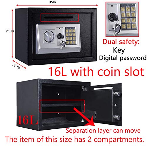TBLOTYD Safe for Home Office Hotel Safe with 2 Emergency Keys Lockable Security Money Cash Document Safe Box/16L-Gray ，16L-Gray