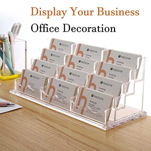 HeZone Business Card Holder Display for Desk, 12 Slot 4 Tier Multiple-Clear Acrylic Business Card Stand Set, Holds Approximately 600 Cards(12 Cell H)