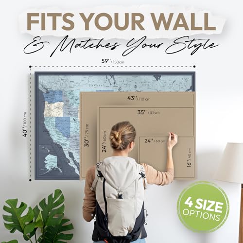 Detailed US Travel Map with Push Pins on Canvas - 24 x 16 by Pin Adventure map (24 x 16)