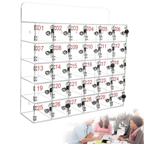GenSDH Transparent Wall-Mounted Safe for Mobile Phones,with Locks & Keys,Perfect for Classrooms,Offices,Gyms & Schools - Secure Storage Solution,30Slots