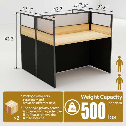 2 Person Office Cubicle Desk with Privacy Panels Cubicle Workstation, Oak