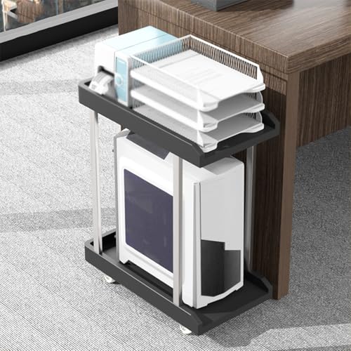 PC Stand Computer Cart,2 Tier Rolling Printer Cart Under Desk,Metal Frame and ABS Plastic Shelves,Max Load 110 Lbs,for Office Home Classroom(Black,670x465x245mm)