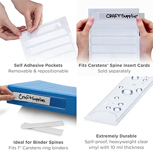 Carstens - 60 Pack, Clear Binder Spine Insert Adhesive Pockets, 1 x 5 Inch Heavy Duty Vinyl (8380-0010) - Ideal for 1 Inch Ring Binder Spines and Medical Charts
